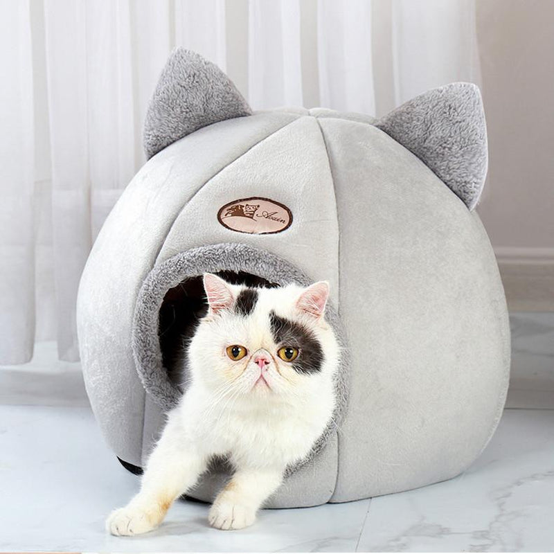 NPET Cute Cat Ear Cat Bed Indoor for Small Medium Large Cats PP Cotton Extra Comfortable Machine Washable Used All Year Round