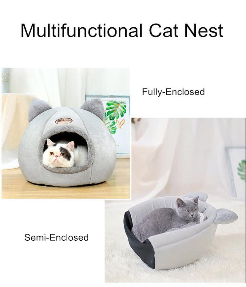 NPET Cute Cat Ear Cat Bed Indoor for Small Medium Large Cats PP Cotton Extra Comfortable Machine Washable Used All Year Round