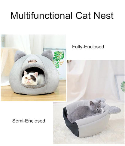 NPET Cute Cat Ear Cat Bed Indoor for Small Medium Large Cats PP Cotton Extra Comfortable Machine Washable Used All Year Round