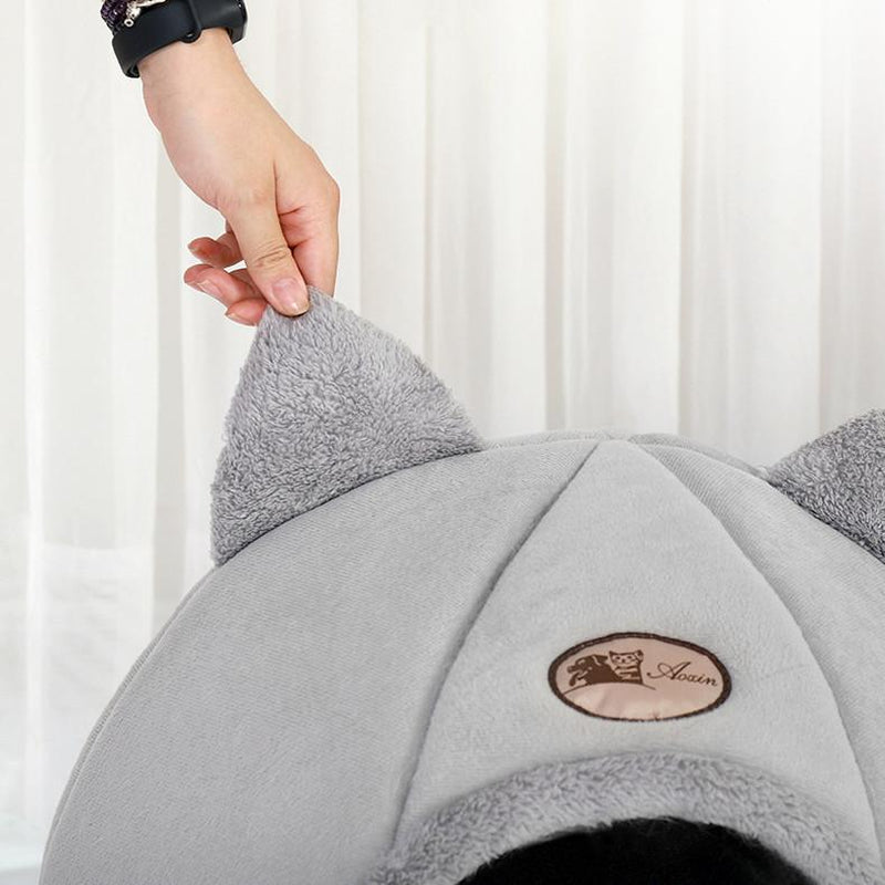 NPET Cute Cat Ear Cat Bed Indoor for Small Medium Large Cats PP Cotton Extra Comfortable Machine Washable Used All Year Round