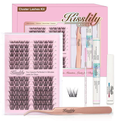 Kisslily Aura Ultra Thin Band Widespan Natural DIY Eyelash Extension Kit Long Lasting and Waterproof Lash Clusters Kit with Glue Bond and Seal,Makeup for Girl Cosmetic Tiktokshopblackfriday
