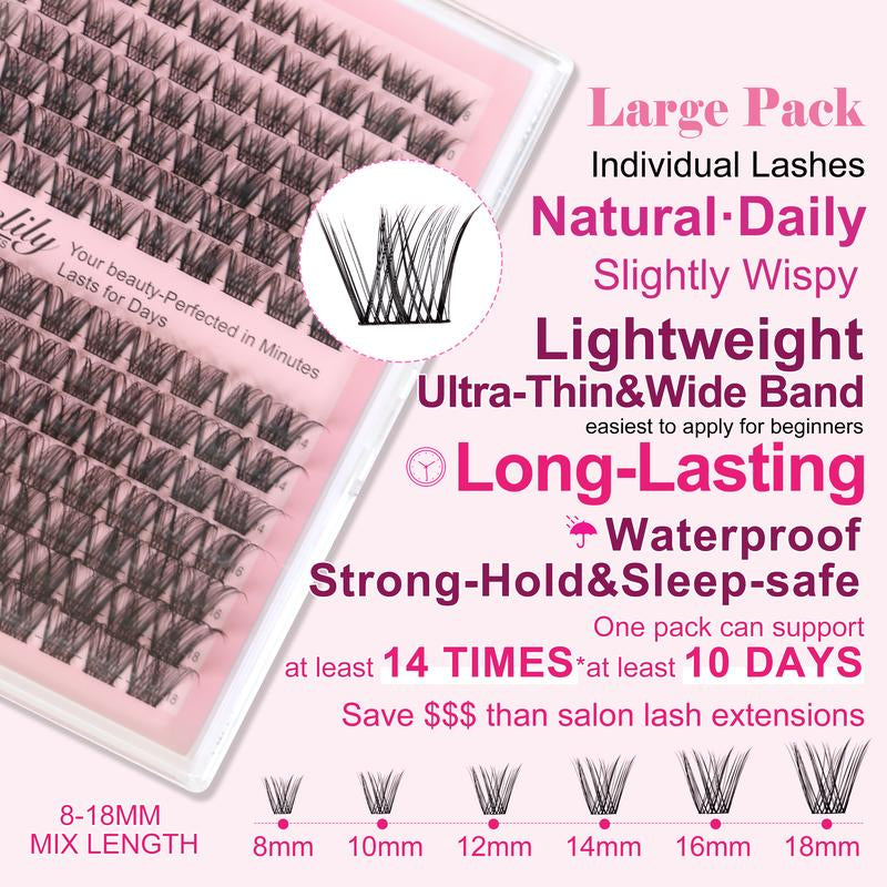 Kisslily Aura Ultra Thin Band Widespan Natural DIY Eyelash Extension Kit Long Lasting and Waterproof Lash Clusters Kit with Glue Bond and Seal,Makeup for Girl Cosmetic Tiktokshopblackfriday